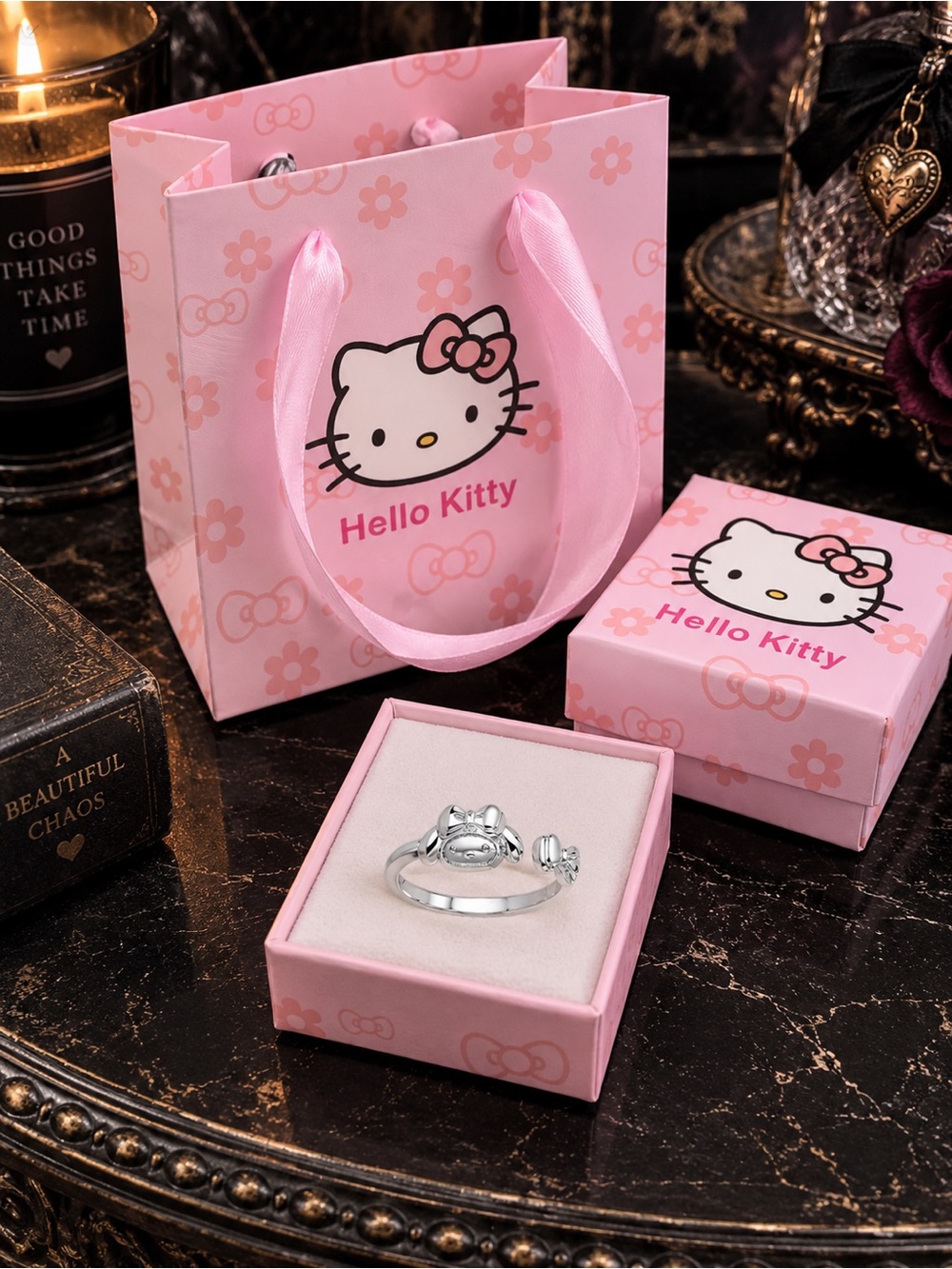 My Melody x Hello Kitty Stainless Steel Adjustable Ring NWT